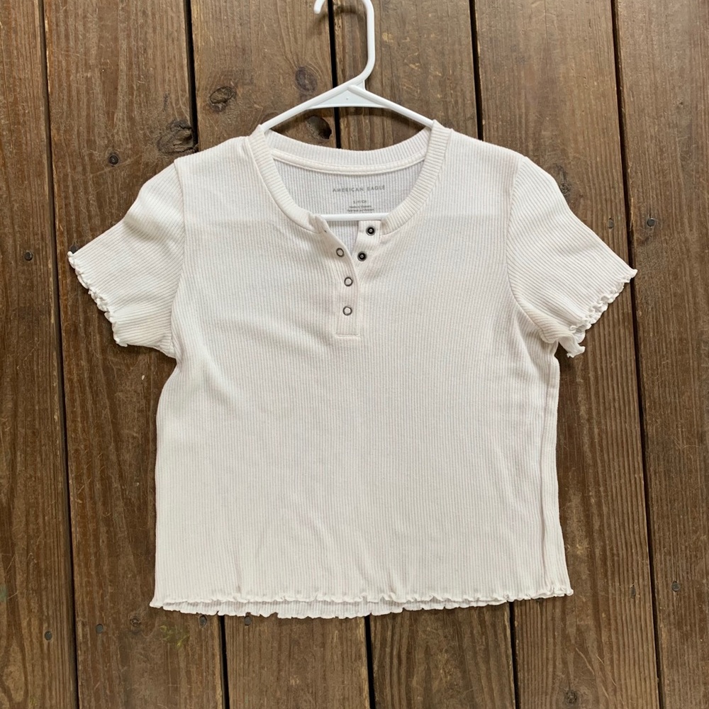 American Eagle White Button-up Polo